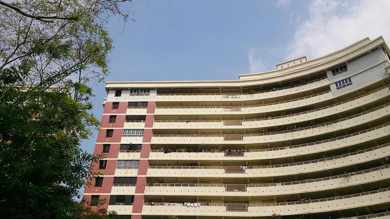 Residential HDB blocks in Singapore seen from ground level