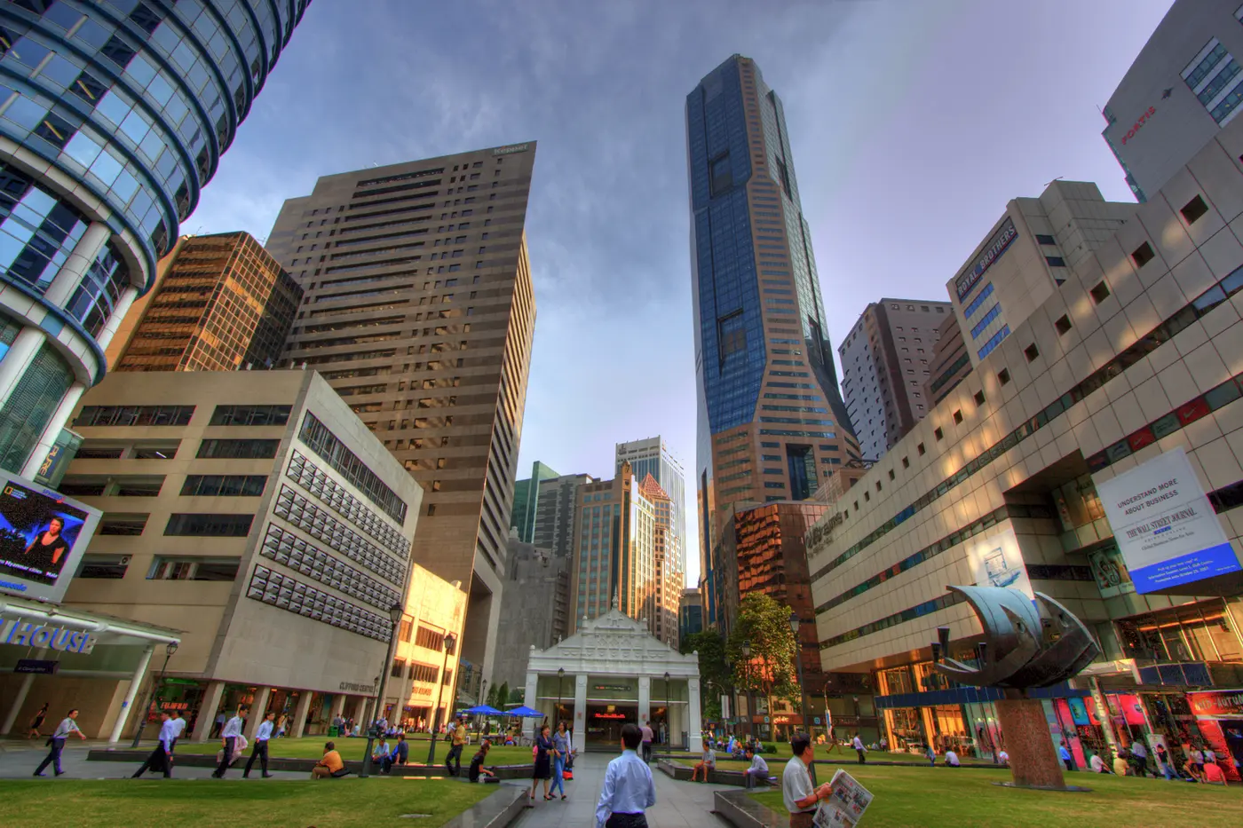 Raffles Place and surrounding office buildings in central Singapore